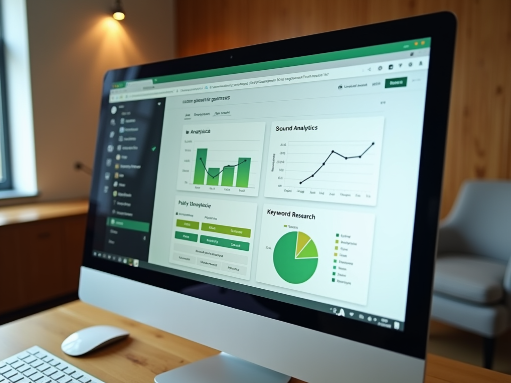 Компьютерный монитор с открытыми графиками аналитики звука и исследования ключевых слов.
